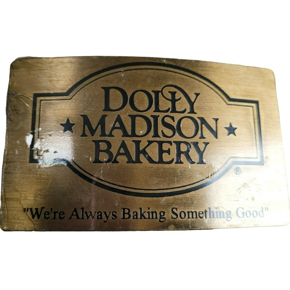 Dolly Madison Bakery Belt Buckle Gold Advertising Brass Tone Logo Western Vtg